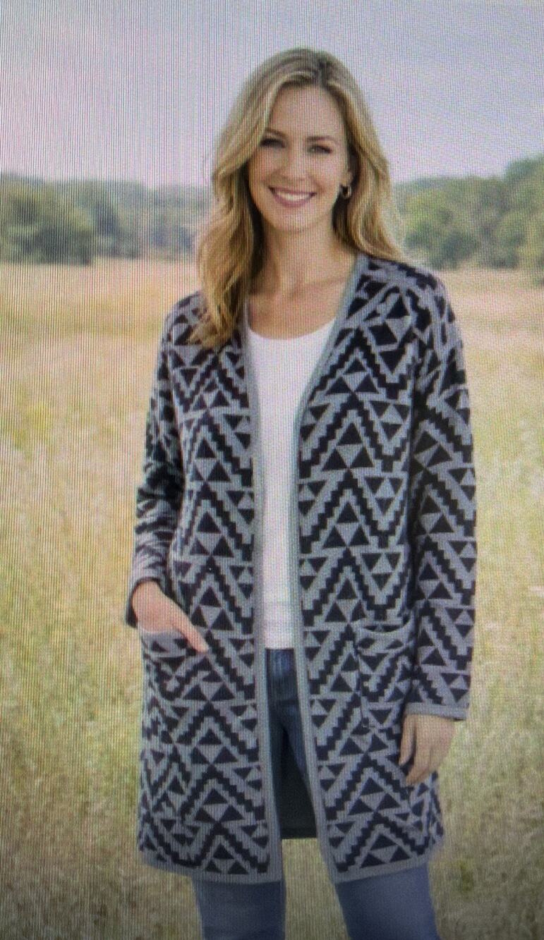 Ariat Cardigan Sweater Womens Large Aztec Open Front Pockets Western Boho
